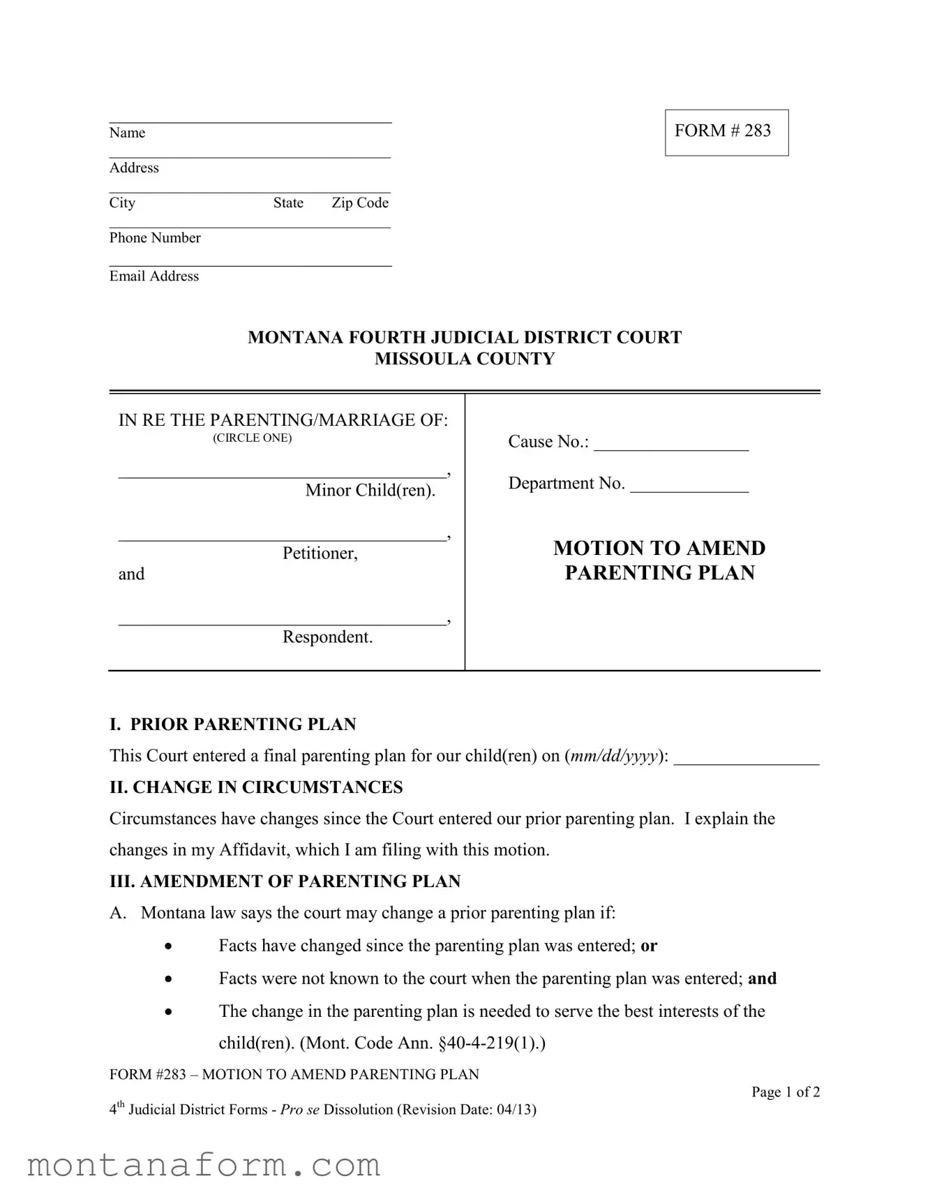 Fill in Your Montana 283 Form