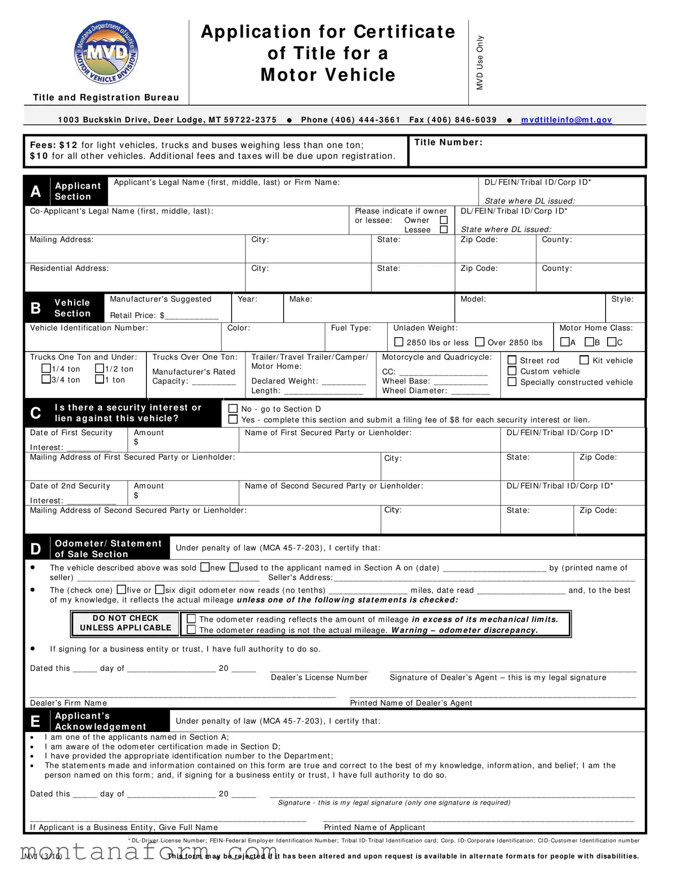 Fill in Your Montana Mv1 Form