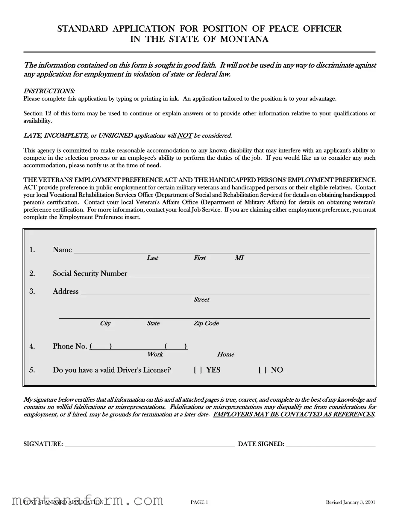 Fill in Your Montana Post Standard Application Form