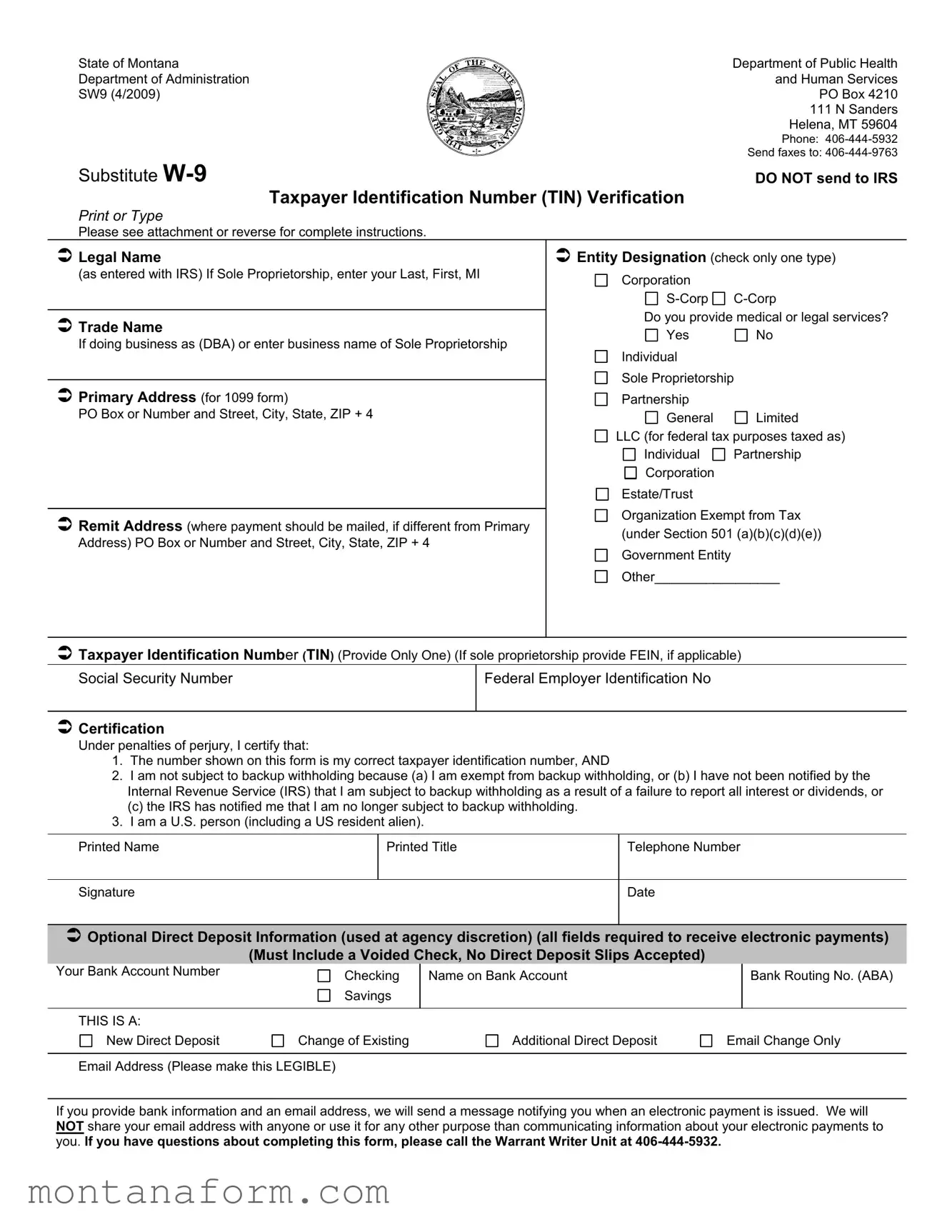 Fill in Your Montana W 9 Form