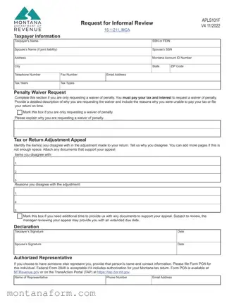 Fill in Your Montana Apls101F Form