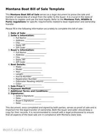 Blank  Boat Bill of Sale Form for Montana