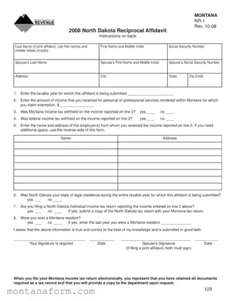 Fill in Your Montana Nr 1 Form