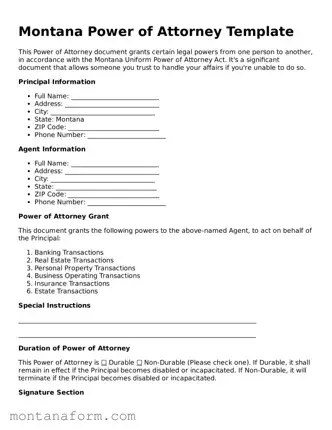 Blank  Power of Attorney Form for Montana