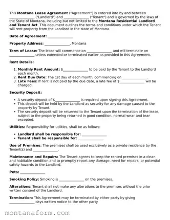 Blank  Lease Agreement Form for Montana